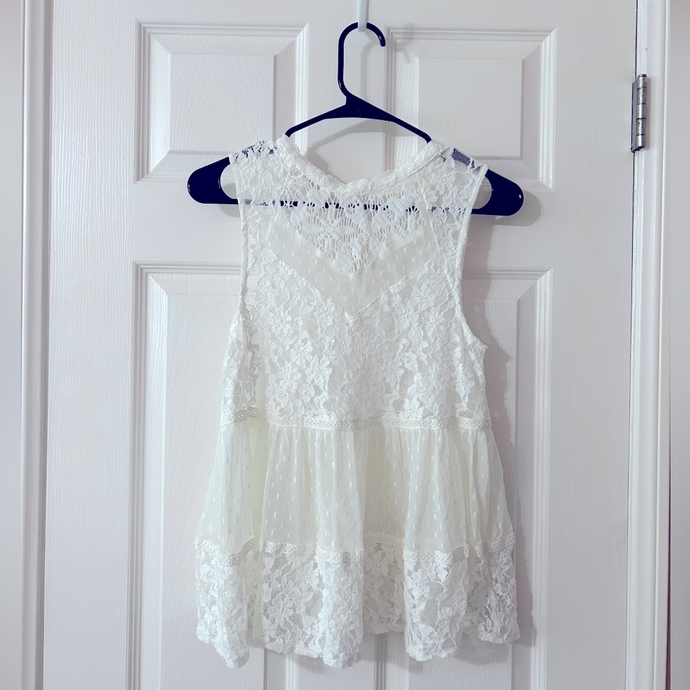 Free people 'Lady Bird' Mixed Lace Tank
